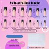 AddFavor 120pcs Black French Tip Press on Nails Long Square Fake Nails Nude False Nails Sqaure French Press ons Square Nail Acrylic Artificial Nail with Adhesive Tab for Women