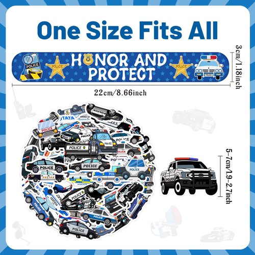YYMYMGJ 74PCS Police Party Favors 24PCS Police Officer Slap Bracelets 50PCS Police Stickers Police Cars Stickers for Police Party Decorations Kids Gifts Classroom Rewards Prizes Carnival Christmas