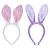 Mabejmart 2PK Easter Headband, Easter Costume Accessories, Bunny Ears Headware, Sewed Sequins Bunny Ears Headhand, Novel Sequin Bunny Headband for Adults Christmas,Easter,Birthday (2PK white+purple)