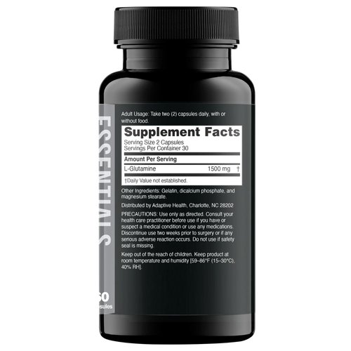 Nugenix Essentials L-Glutamine, 1500mg 100% Botanical L-Glutamine Amino Acid, Protein Synthesis, Supports Cellular Function, 60 Capsules