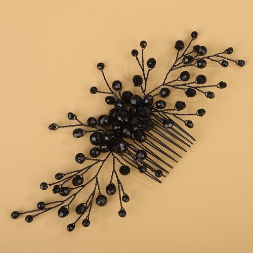 BERYUAN Black Crystal Rhinestone Hair Comb Full Crystal Rhinestone Hair Side Comb Sexy Balck Rhinestone Wedding Headpiece Wedding Crystal Rhinestone Handmade Comb for Women Girls