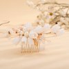 Teyglen Flower Bridal Pearl Hair Comb Handmade Gold Leaf Side Comb Wedding Hair Pieces for Bride Floral Headpieces Hair Accessories for Women Girls