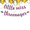 Maicaiffe Little Miss Threenager Banner - Girl's 3rd Birthday Party Decor - Three Years Old - Princess 3rd Birthday Party Decorations, Purple Glitter