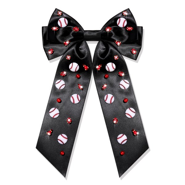 Boderier Baseball Bows for Women Girls Long Tail Satin Ribbon Bow Barrette Hair Clip Game Day Baseball Sports Fan Hair Accessories for Women Favor Gifts