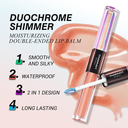 CHARMACY 2 In 1 Multichrome Moisturizing Lip Gloss, Double Head Liquid Lipstick, Mirror Waterproof Long Lasting No Fading Lip Balm, Hydrating Lip Plumper Waterlight Glossy Makeup #03