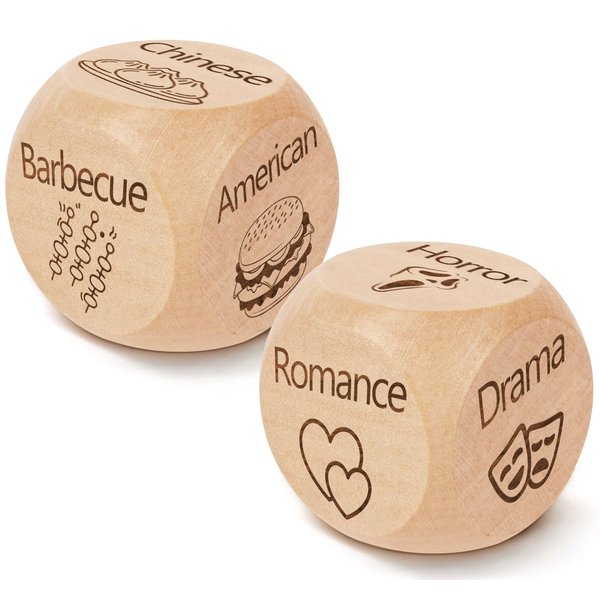JCHCAMRY 2 Pcs Engraved Wooden Date Night Food Movie Decision Dice Decider,Valentines Day Date Night Gifts for Husband Wife Boyfriend Girlfriend Women Men Christmas Birthday Gifts Coworker Colleague