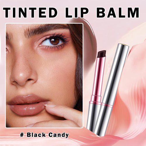 IONSGAKO Tinted Lip Balm Hydrating Sheer Lipstick Natural Glossy Finish Lip Gloss for Women Buildable Lip Color Moisturizing Lip Care Balm for Dry Lips, Vegan & Cruelty-Free, Black Candy