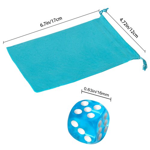 100 Pieces 16mm Colored Dice Set, Bulk Dice in 10 Translucent Colors with a Blue Drawstring Storage Bag, 6 Sided Dice for Classroom and Board Games