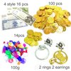 200+ Pieces Pirate Toys Gold Coins and Pirate Gems Pirates Rings Earrings Pearls Jewelery Play set, Treasure for Pirate Party (115 Coins+100g Gems+20 banknotes)