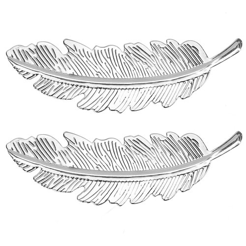 2Pcs Fancy Silver Decorative Hair Clips, Feather Leaf Bridal Barrettes French Hairpins, Formal Accessories Vintage Alloy Luxury Jewelry for Long Hair Women, Girls, Wedding, Prom, First Communion