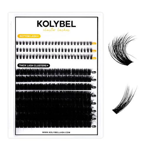 KOLYBEL Lash Clusters with Bottom Lash Extension Lash Clusters Volume Lash Extension Individual Lashes 200D Cluster Lashes 10-20mm Thick Cluster Eyelash Extensions(200D with Bottom Lashes)