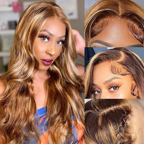 VJOJKMNK 13x6 Ombre Lace Front Wigs Human Hair Pre Plucked 1B/30 Body Wave Highlight Lace Front Wigs Human Hair 180% Density 100% Human Hair Lace Front Wig For Blace Women 22inch