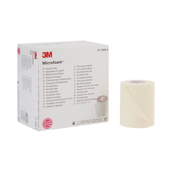 3M Microfoam Surgical Tape 3" x 5.5 Yd 1528-3, 2 Boxes, 4 Rolls/Box