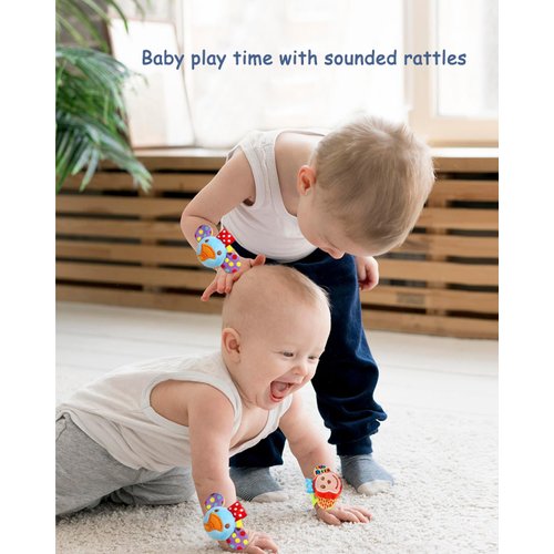 Infant Rattle Socks Toys 0 to 36 Months, Baby Wrist Rattle Foot Finder Socks Set, Birthday Holiday Present for Newborn Boy Girl 0/3/4/6/7/8/9/12/18 Months Kids Toddler, Gift Box Package (4A-Red)