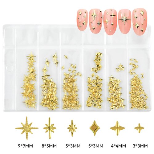 400PCS Star Nail Charms 3D Gold Silver Star Nail Charms, Metallic Star Studs Nail Jewelry Rhinestones Decorations, Manicure Kit Nails Art Supplies Accessories for Women Girls Acrylic Nails