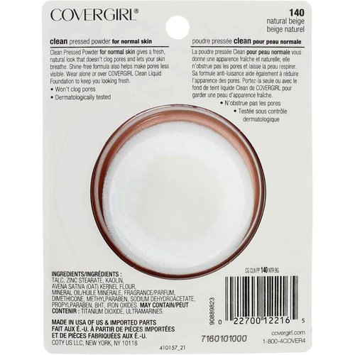 CoverGirl Clean Pressed Powder Compact, Natural Beige [140], 0.39 oz (Pack of 2)