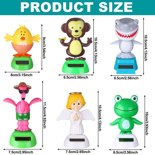 6 Pcs Solar Powered Dancing Animal Dolls Swinging Animated Bobble Dancer Window Sun Catcher Car Decor Portable Suncatchers,Frog Angel Shark Flamingo Home Car Ornament Kids Toys Gifts