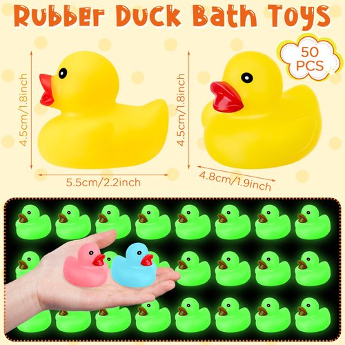 Chitidr Glow in The Dark Rubber Ducks 2.2'' Luminous Mini Rubber Duck Fluorescent Tiny Ducks Light up Floating Squeaky Bathtub Toys for Baby Showers Summer Beach Pool Party Games(24 Pcs, Colorful)