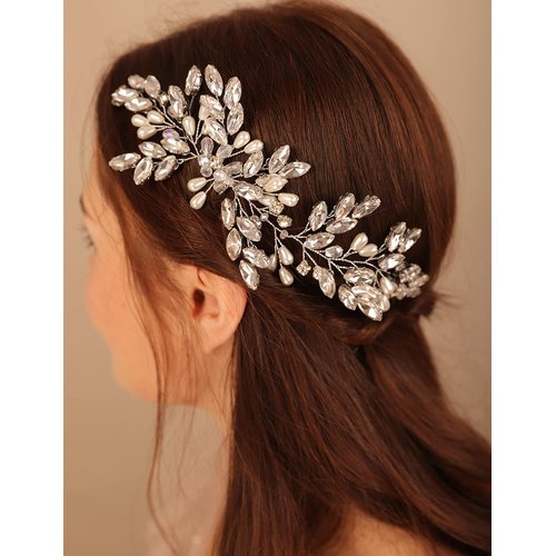 Xerling Vintage Hair Comb Brides Wedding Silver Hair Accessory Bridal Crystal Headpiece Pearl Hair Piece Jewelry (Silver)
