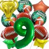 14Pcs Football Balloons, Football Birthday Party Decorations Sports Theme Birthday Party Decoration Include 40Inch Green Number Balloon for 9th Football Birthday Party Supplies