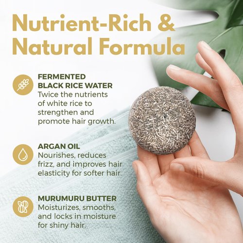 AIRNEX Black Rice Water Shampoo - Fermented Rice Water, Argan Oil & Murumuru Butter for Hair Growth, Moisture & Shine - Set of 2 Bars + Cotton Bags - Sulfate-Free, All-Natural (4.04 oz)