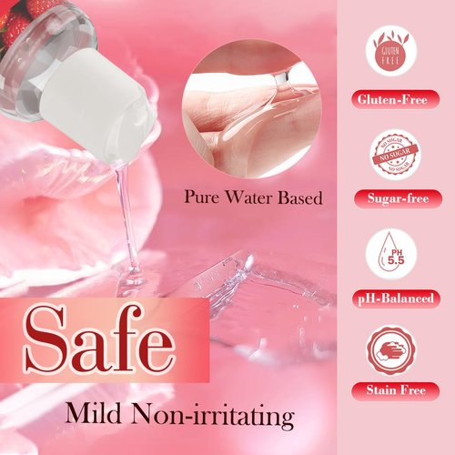 YOSPOSS Strawberry Flavored Water-Based Lubricant, Silky Smooth Personal Lube for Women, Men and Couples, Sugar-Free, Non-Staining, Condom-Safe & Toy-Friendly, 8 Fl Oz