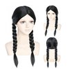 YKYOBFA Wednesday Wig Long Black Braided Wig with Bang Long Straight Black Braided Wig with Bangs Halloween Costumes Cosplay Dress Up