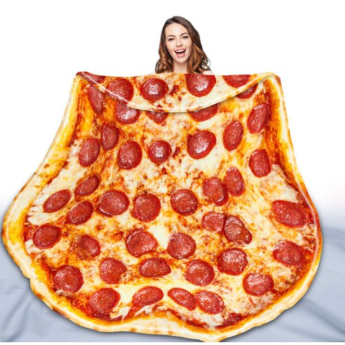 QiyI Pizza Blanket for Adult Kids, Double Sided Giant Food Throw Blanket, Funny Pizza Gifts, 60" Novelty Round Blanket, Warm Soft Tortilla Blanket