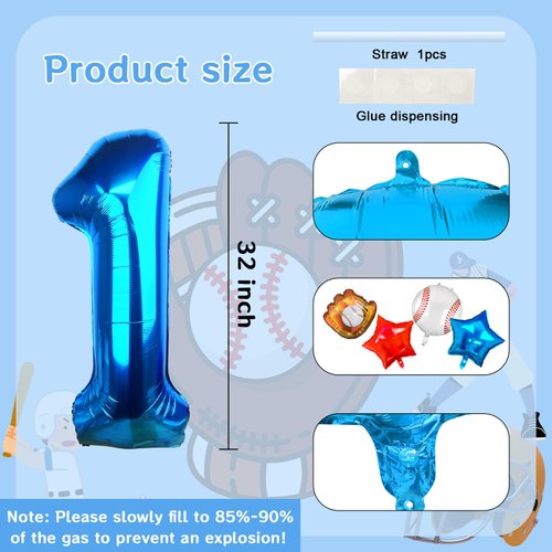 Lukinuo Baseball Balloons 1st Birthday Decorations Baseball Birthday Party Supplies Glove Baseball Foil Balloons Red White and Blue Star Balloons Number 1 Baseball Balloon for Rookie of The Year Boys