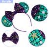 WOVOWOVO Mouse Ears Headbands for Women Girls Sparkle Purple Bow Hairbands Christmas New Year Cosplay Costume Princess Party Decorations
