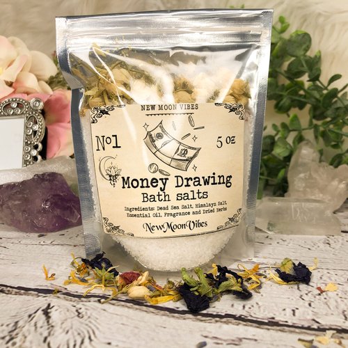 Money Drawing Essential Oils Herbal Spell Ritual Bath Salts with Real Herbs Botanicals Infused Financial Success Fast Cash Attract Luck Abundance Riches Magnet Prosperity Wealth