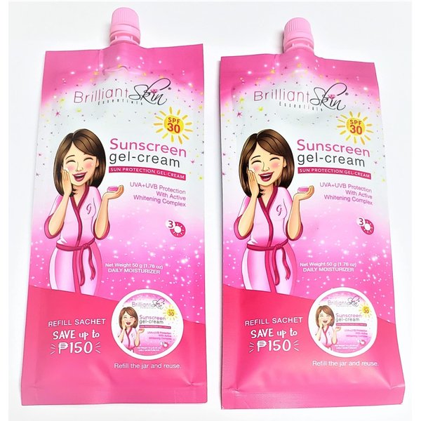 Brilliant Skin Sunscreen Gel-Cream SPF 30 Sachet Size 50 gram (Pack of 2), 3 Piece Set