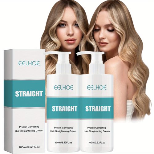 Protein Correcting Hair Straightening Cream, Silk & Gloss Protein Keratin Treatment, Nourishing Fast Smoothing Collagen Hair Straightener Cream, Protein Correcting, for All Hair Types, 100ML/2PCS