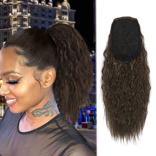 14&quot; Corn Wave Drawstring Ponytail Hairpieces Curly Ponytail Extensions for Black Women wavy clip ...