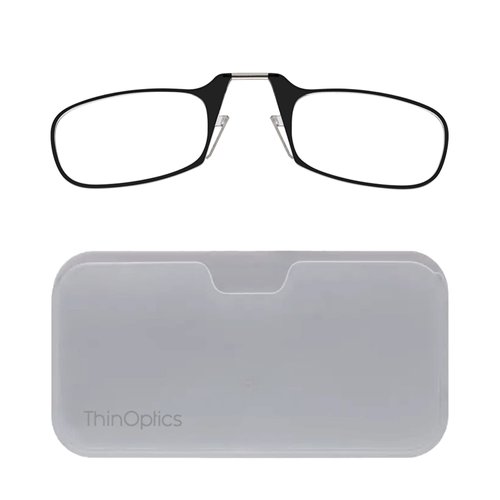 ThinOptics unisex-adult Reading Glasses + White Universal Pod Case | Black Frames, 1.50 Strength Readers Black Frames / White Case, 44 mm