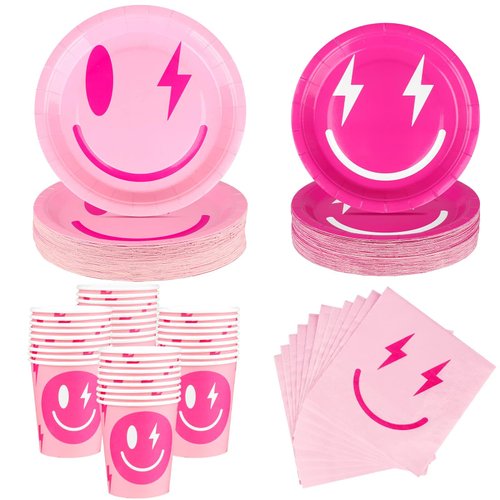 TWOWYHI 108PCS Preppy Birthday Decorations 24Guests Preppy Party Decor Pink Preppy Party Plates with 9inch 7inch Preppy Party Paper Plates Preppy Paper Cups Preppy Napkins for Preppy Themed Party