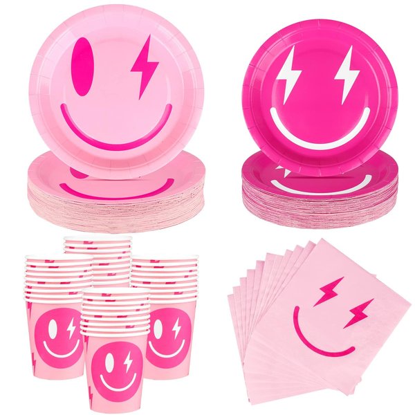 TWOWYHI 108PCS Preppy Birthday Decorations 24Guests Preppy Party Decor Pink Preppy Party Plates with 9inch 7inch Preppy Party Paper Plates Preppy Paper Cups Preppy Napkins for Preppy Themed Party