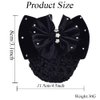 Women Black Bowknot Snood Net Barrette with Rhinestone Elastic Hair Bun Cover Hair Clip Hairnet Lace Bow Headdress for Bank Clerk Nurse Air Hostess