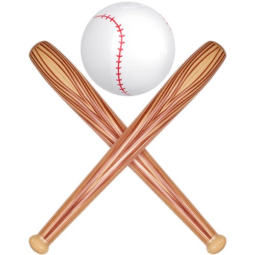 Lewtemi 3 Pcs Set of Baseball Beach Ball Baseball Bat Inflates, Including Beach Ball Baseball and 2 Inflatable Baseball Bat, Kids Baseball Party Favors for Pool Beach (Wood Color)
