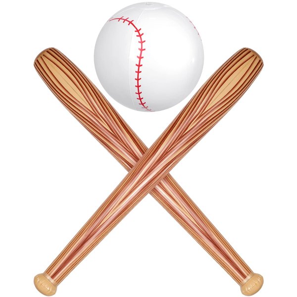 Lewtemi 3 Pcs Set of Baseball Beach Ball Baseball Bat Inflates, Including Beach Ball Baseball and 2 Inflatable Baseball Bat, Kids Baseball Party Favors for Pool Beach (Wood Color)