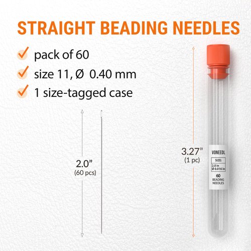 60 Straight Beading Needles with Convenient Storage Tube Size 11-0.4mm (0.015in) Extra Fine Thread Needles - Perfect for Bead and Sequin Embroidery, Jewelry Making, Crafting, and DIY