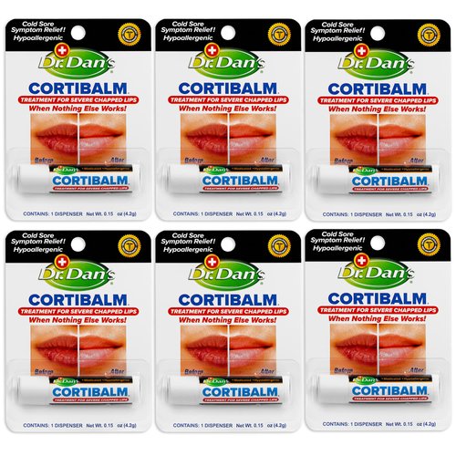 Dr. Dan's Cortibalm-6 Pack-for Dry Cracked Lips - Healing Lip Balm for Severely Chapped Lips - Designed for Men, Women and Children