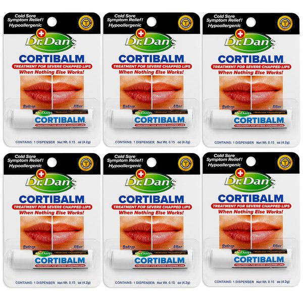 Dr. Dan's Cortibalm-6 Pack-for Dry Cracked Lips - Healing Lip Balm for Severely Chapped Lips - Designed for Men, Women and Children