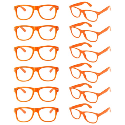 SUNOVELTIES 12 Pack Kids Orange Pretend Play Glasses Bulk, Boys Girls Birthday Party Favors No Lens Frame Fake Glasses