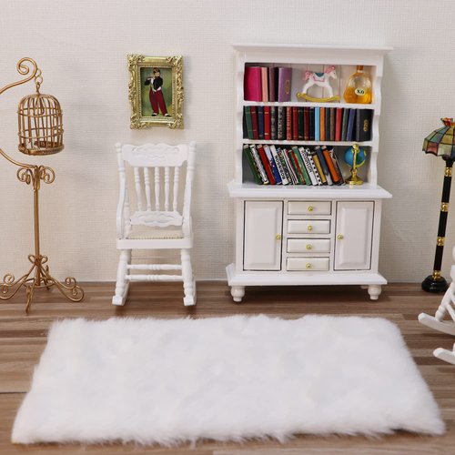 1:12 Scale Miniature Cupboard Bookshelf Classic Wooden Mini Storage Hutch Kitchen Dollhouse Bookshelf Wood Cabinet 1:12 Furniture Display Showcase Decoration Sideboard Accessories (Wood Color)