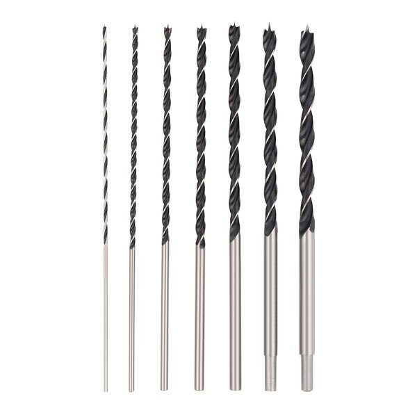 COMOWARE Extra Long Brad Point Drill Bit Set - 300mm Carbon Steel Wood Drill Bit Set for Hardwood, Plywood, Plastic, Aluminum, 7Pcs | 1/8'', 3/16'', 1/4'', 5/16'', 3/8'', 7/16'', 1/2'' (7 Pcs)