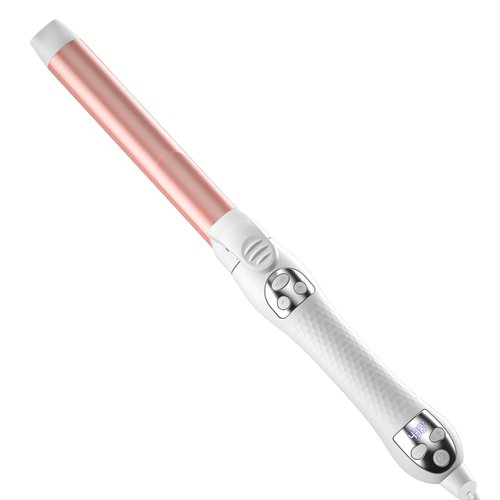 Rotating Curling Iron 1 1/4 inch, Dual Ceramic Voltage Heat Hair Wand, Automatic Curling Barrel Curls Waver for Women, Hair Curler for Long Hair, Rose Pink