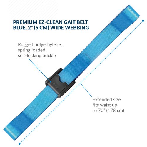 Posey 6546BL Premium EZ Clean Gait Belt with Spring-Loaded Buckle, Blue, 80"