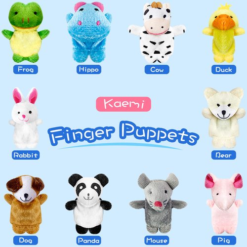 Kaemi 10 Pcs Finger Puppets for Toddlers, Soft Plush Animals Finger Puppet Toys for Story Time Playtime Shows Party Favors, Educational Puppets for Autistic Children