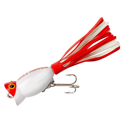 Arbogast Hula Popper Topwater Fishing Lure, White/Red Head, G760 (2 in, 3/8 oz)